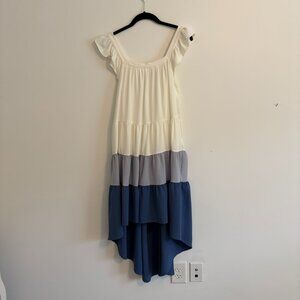 Moodie Dress Blue and cream tiered dress - XS